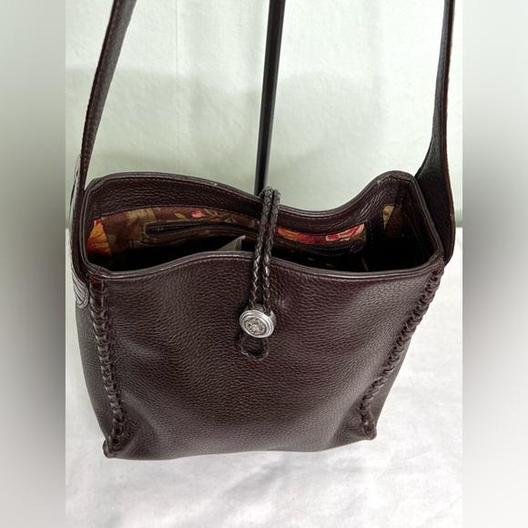 BRIGHTON BROWN LEATHER BUCKET BAG CROC EMBOSSED STRAP - Picture 2 of 6